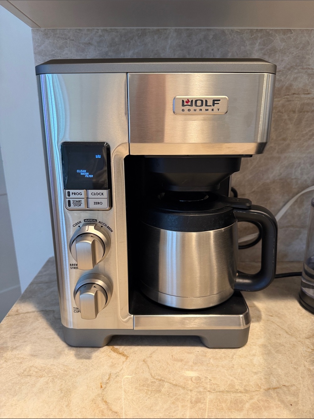 WOLF Stainless Steel Drip Coffee Maker with Black Accents